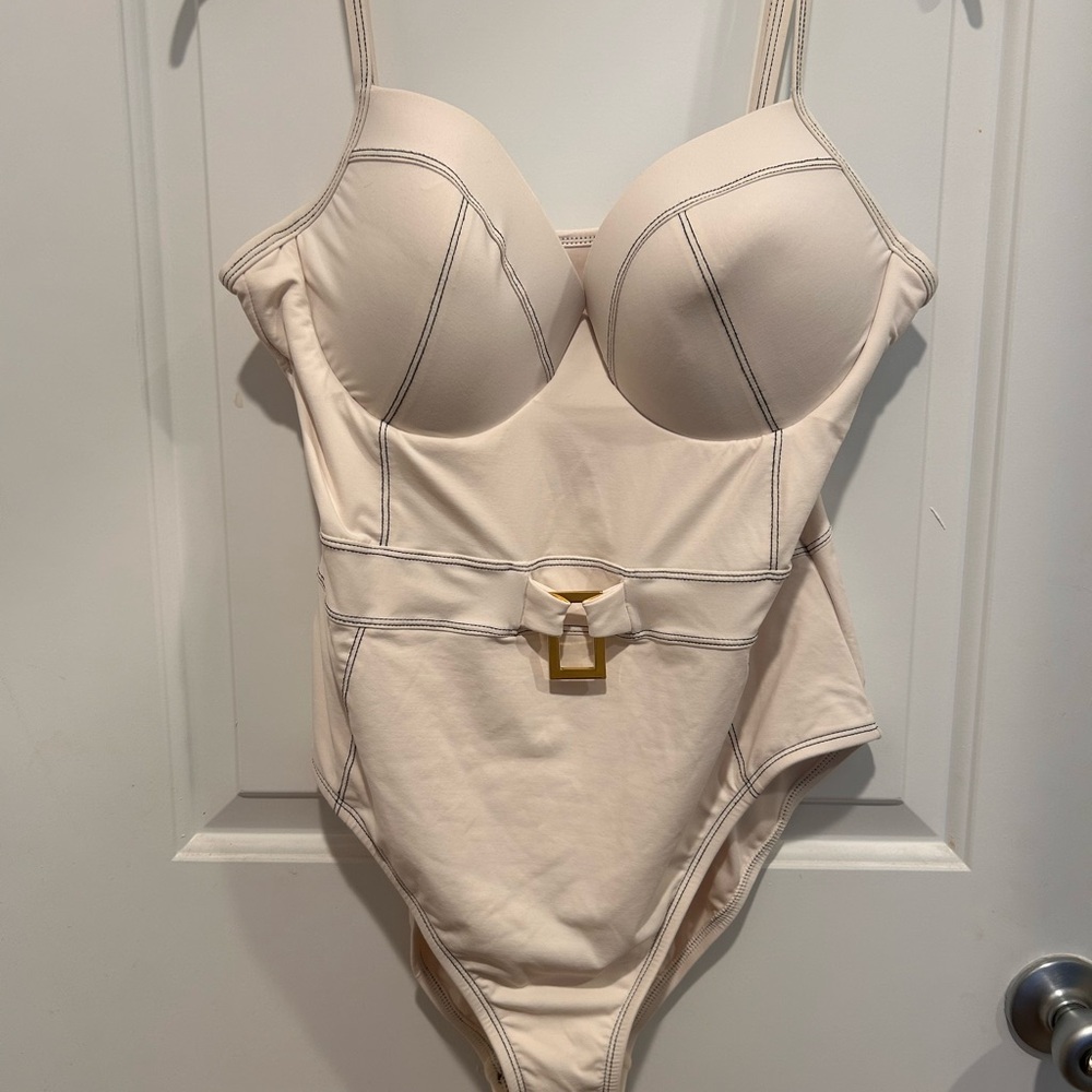 Cream One-Piece Swimsuit with Gold Accent